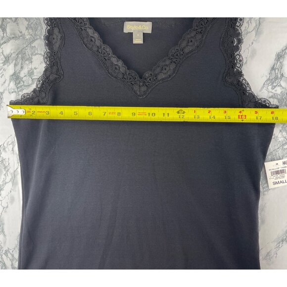 Style & Co. Womens Small Scallop Lace Trim Tank Top Deep Black - Picture 5 of 9
